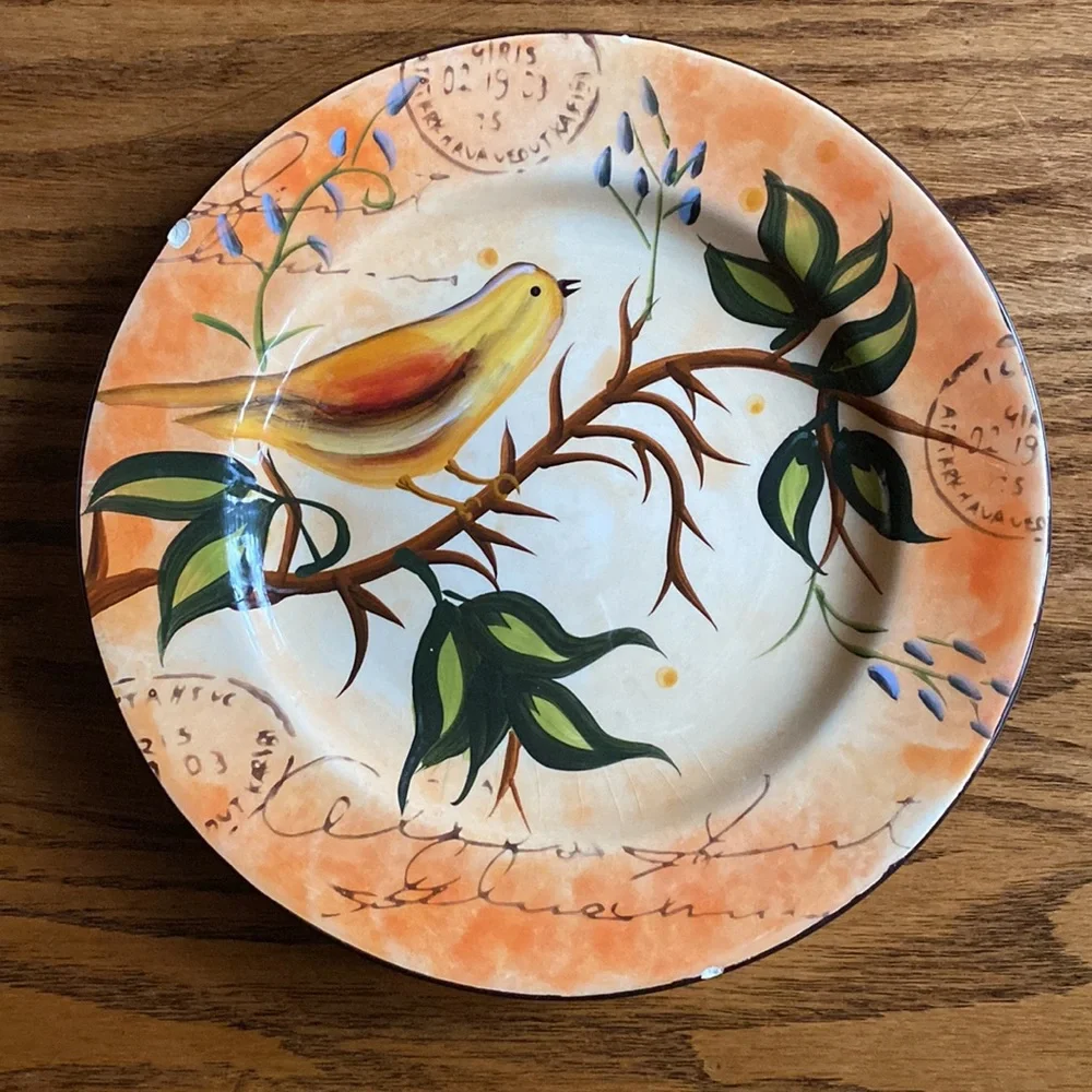 2 Bird hand painted plates, Pier 1 Imports, 8.5”